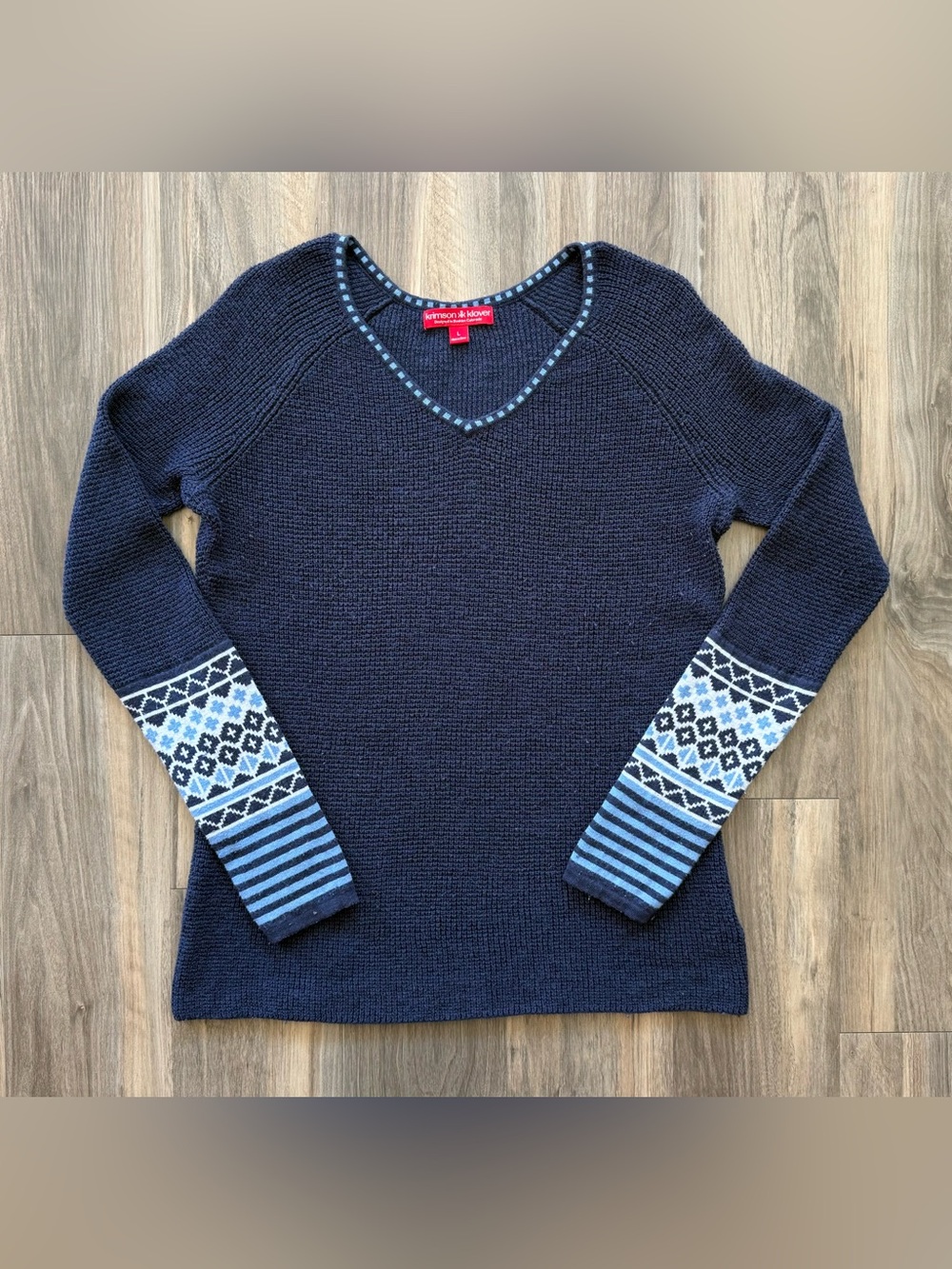 Krimson Klover Navy Blue V-Neck Sweater Size L